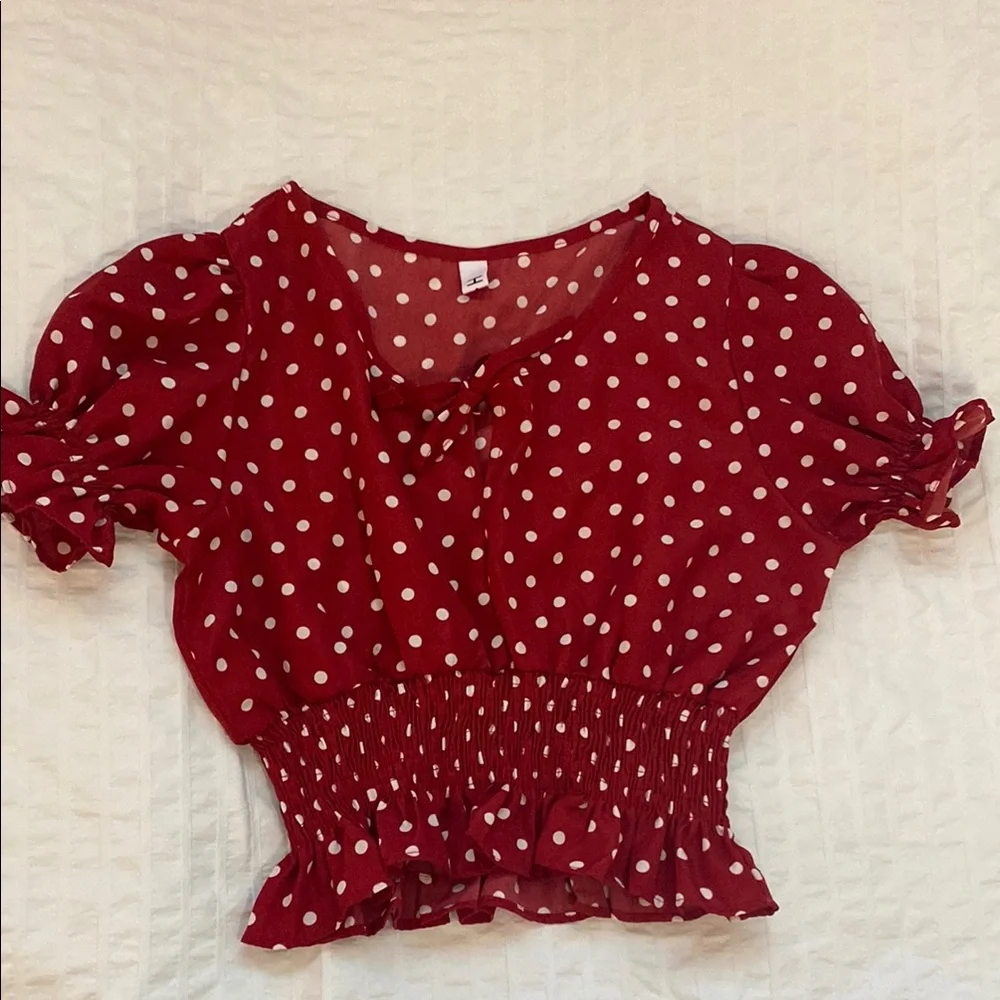 Red Polka Dot Women's Top - Picture 2 of 6